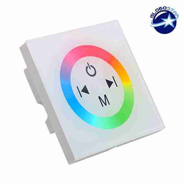 Touch Panel Τοίχου RGB Controller 12-24 Volt 144 Watt White Body GloboStar 77419