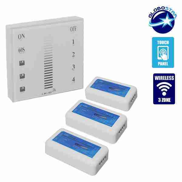 Σετ Ασύρματο RF 2.4G LED Dimmer Τοίχου Αφής 12-24 Volt 432/864 Watt για Τρία Group GloboStar 04047