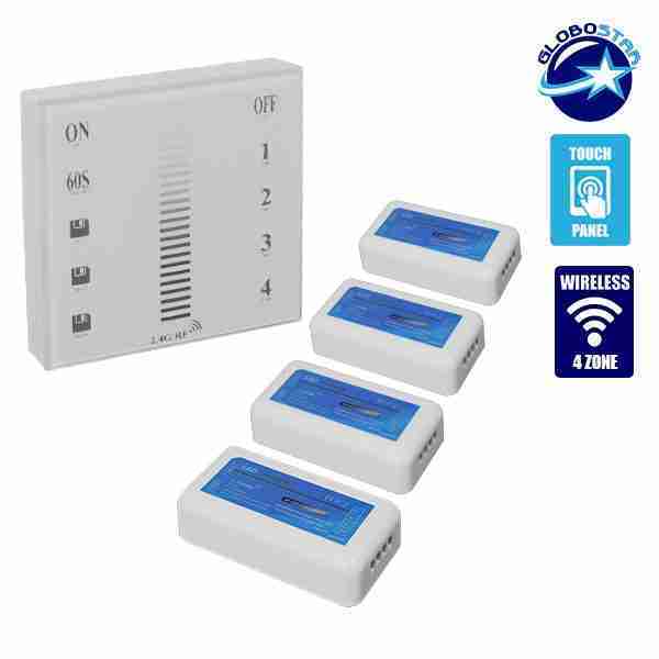 Σετ Ασύρματο RF 2.4G LED Dimmer Τοίχου Αφής 12-24 Volt 576/1152 Watt για Τέσσερα Group GloboStar 04048