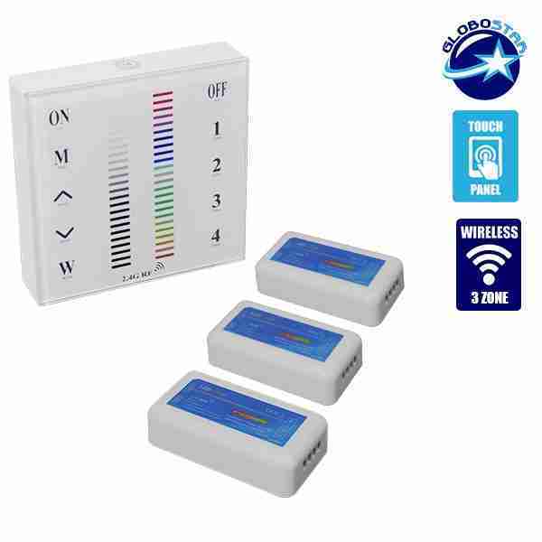 Σετ Ασύρματο RF 2.4G LED Controller Τοίχου Αφής RGB 12-24 Volt 432/864 Watt για Τρία Group GloboStar 04053