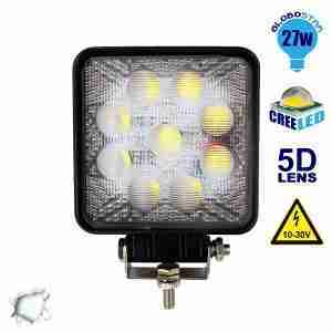 Προβολέας LED 5D Εργασίας Square 27 Watt 10-30v Ψυχρό Λευκό GloboStar 10100