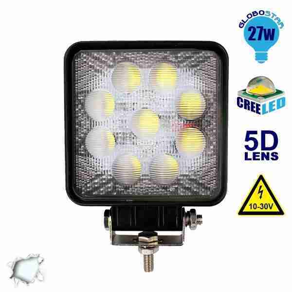 Προβολέας LED 5D Εργασίας Square 27 Watt 10-30v Ψυχρό Λευκό GloboStar 10100