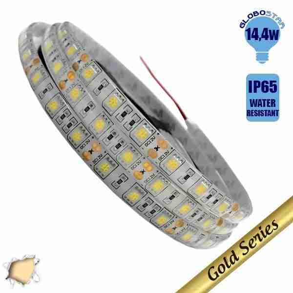 Ταινία LED 14.4 Watt 12 Volt Θερμό Λευκό IP65 Αδιάβροχη GloboStar 26250