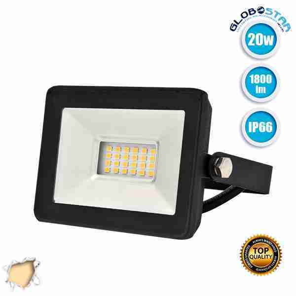 Προβολέας LED Slim Pad 20 Watt 230v Θερμό Λευκό 3000k IP66 GloboStar 11143