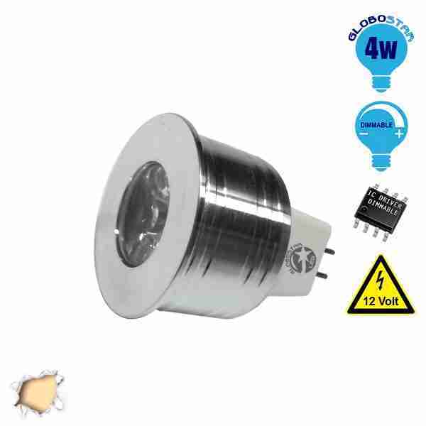 Σποτάκι LED MR11 4 Watt 10-30 Volt Θερμό Λευκό GloboStar 88960