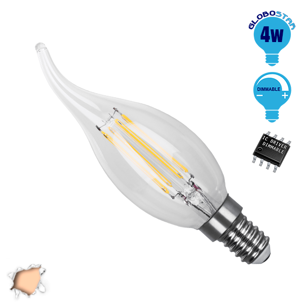 Κεράκι Φλόγα LED Edison Filament Retro E14 4 Watt c35t Θερμό Dimmable GloboStar 44004