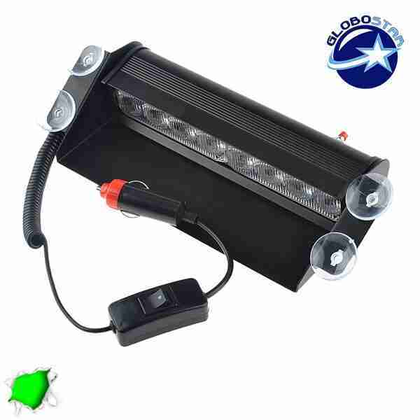 Φώτα Ασφαλείας 8 LED 12-24 Volt Πράσινο για Παρμπρίζ με Βεντούζα GloboStar 77666