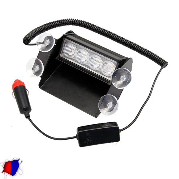 Φώτα Αστυνομίας 4 LED 12-24 Volt Μπλε & Κόκκινο για Παρμπρίζ με Βεντούζα GloboStar 70150