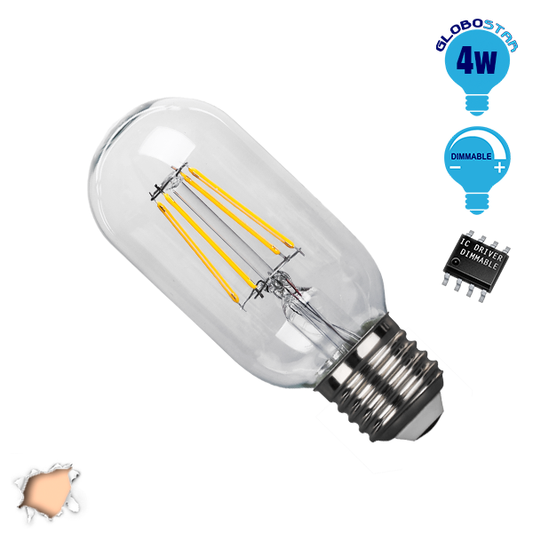 Γλόμπος LED Edison Filament Retro E27 4 Watt T45 Θερμό Dimmable GloboStar 44017
