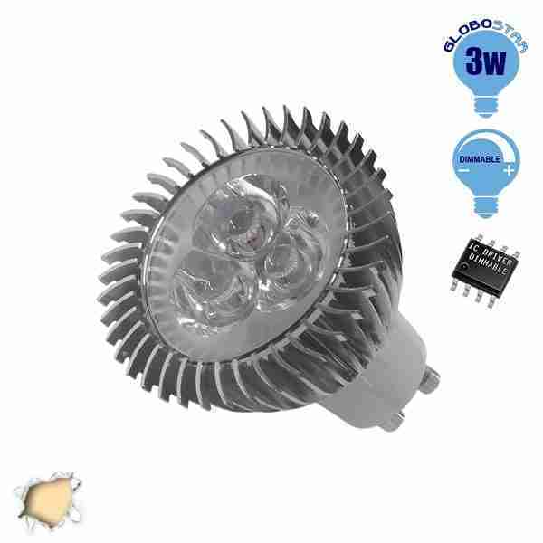 LED Spot GU10 3x1 Watt Θερμό Λευκό Dimmable GloboStar 77398