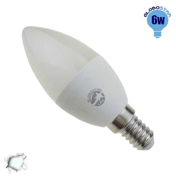 Κεράκι LED C37 με βάση E14 6 Watt 230v Ψυχρό GloboStar 01715