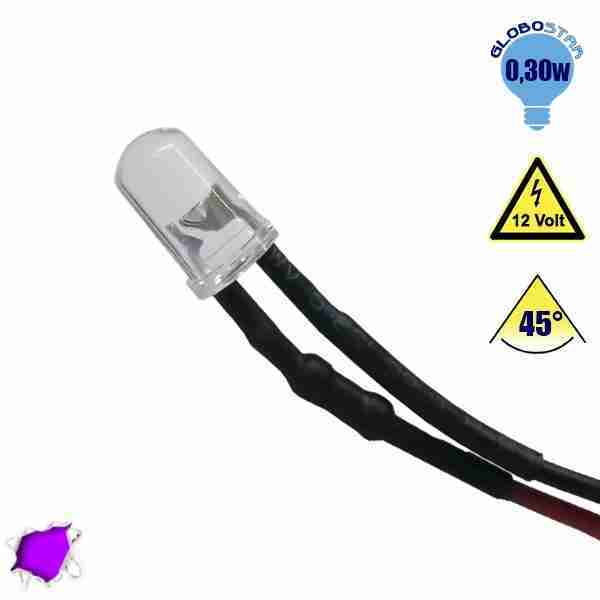 LED 5mm 45 Μοίρες με Καλώδιο 20cm 12 Volt Φούξια GloboStar 33370