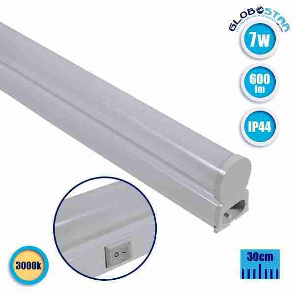 T5 Φωτιστικό LED 7 Watt 230v 30cm Θερμό Λευκό 3000k IP44 GloboStar 54002