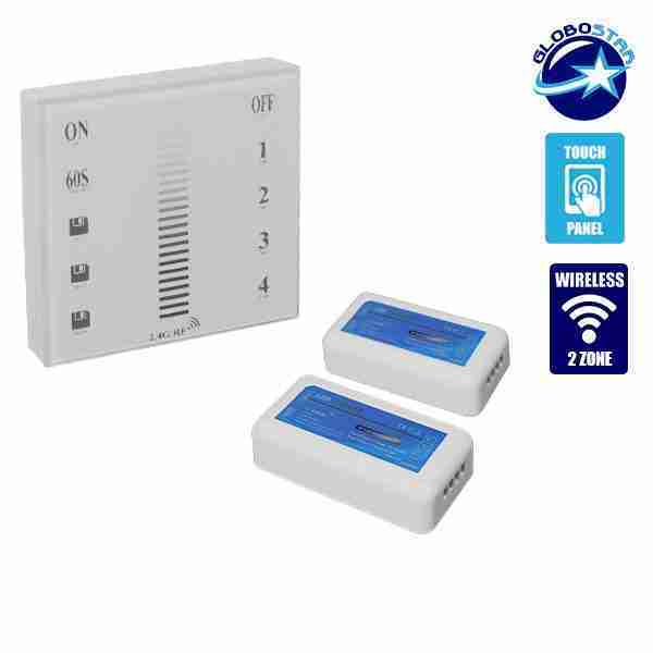 Σετ Ασύρματο RF 2.4G LED Dimmer Τοίχου Αφής 12-24 Volt 288/576 Watt για Δύο Group GloboStar 04046