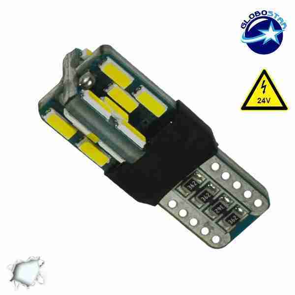 Λαμπτήρας LED T10 Can Bus με 24 SMD 4014 Samsung Chip 24v 6000k GloboStar 05484