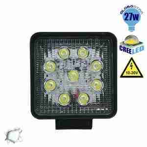 Προβολέας LED Εργασίας Square 27 Watt 10-30v Ψυχρό Λευκό GloboStar 10000