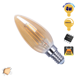 Κεράκι LED Edison Filament Retro Μελί E14 4 Watt c35 Θερμό Dimmable GloboStar 44020