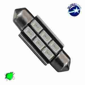 Σωληνωτός LED 39mm Can Bus με 6 SMD 5630 Πράσινο GloboStar 40162