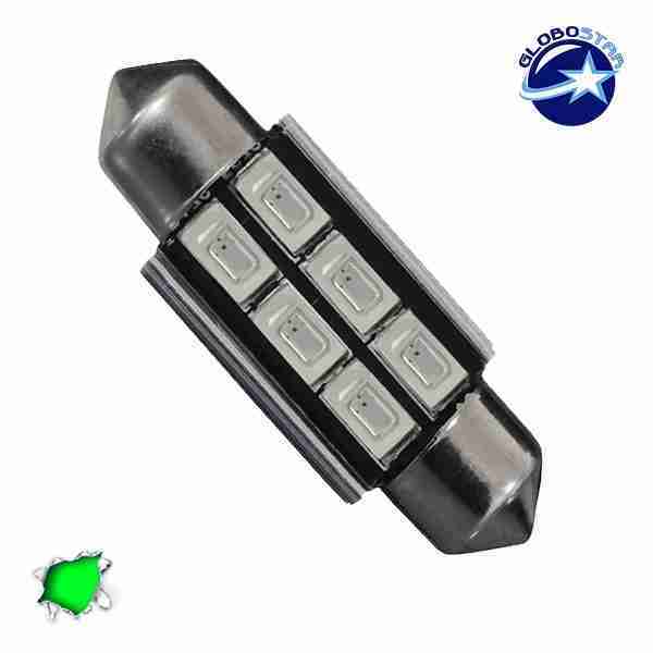 Σωληνωτός LED 39mm Can Bus με 6 SMD 5630 Πράσινο GloboStar 40162