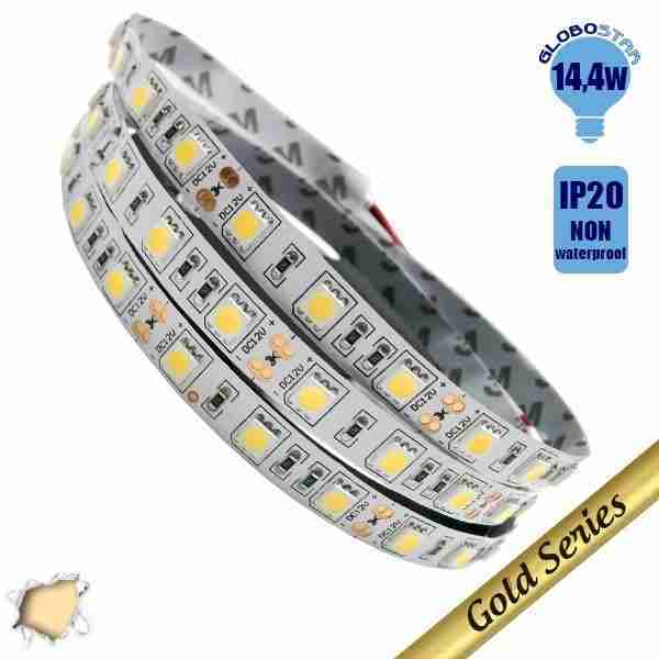 Ταινία LED 14.4 Watt 12 Volt Θερμό Λευκό IP20 GloboStar 47630