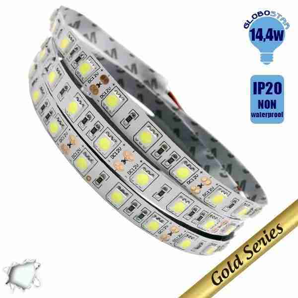 Ταινία LED 14.4 Watt 12 Volt Ψυχρό Λευκό IP20 GloboStar 37630