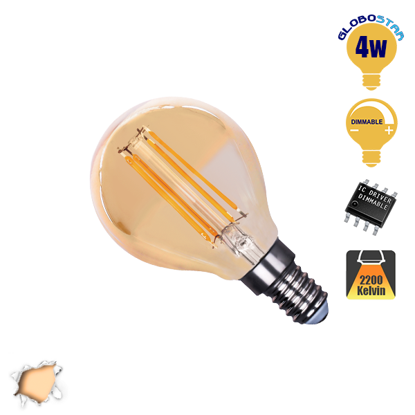 Γλομπάκι LED Edison Filament Retro Μελί E14 4 Watt g45 Θερμό Dimmable GloboStar 44022