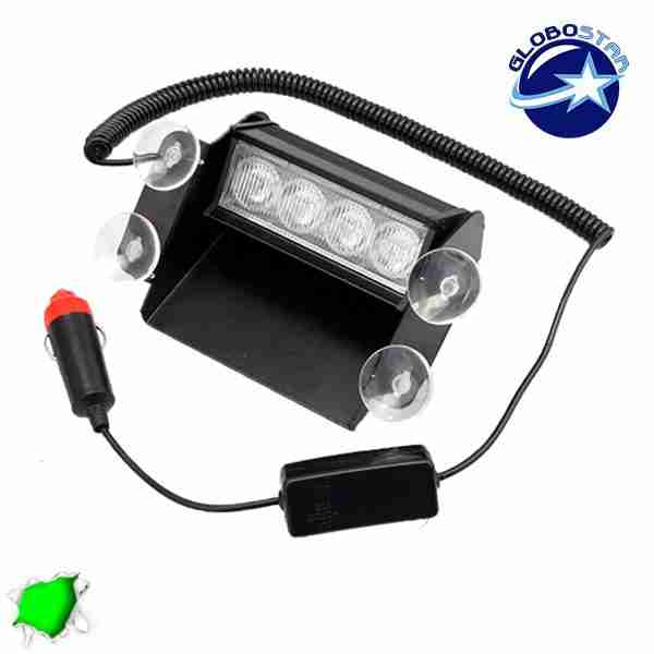 Φώτα Ασφαλείας 4 LED 12-24 Volt Πράσινο για Παρμπρίζ με Βεντούζα GloboStar 70151