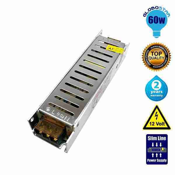 Τροφοδοτικό Slim Series Globostar 60 Watt 12 Volt DC GloboStar 03001