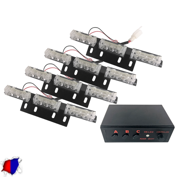 Φώτα Αστυνομίας LED 4 x 3 12-24 Volt DC Κόκκινο + Μπλε Εξωτερικά GloboStar 88946