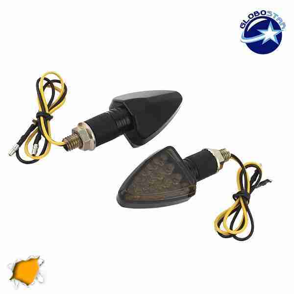 LED Φλάς Σετ 2 Τεμαχίων Μοτοσυκλέτας Universal Triangle με 15 Smd Πορτοκαλί GloboStar 44540