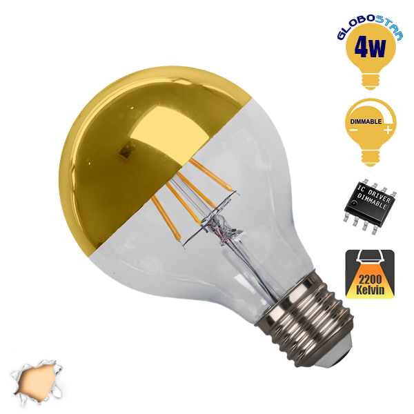 Γλόμπος LED Edison Filament Retro Ανεστραμμένου Καθρέπτου Χρυσό E27 4 Watt G80 Θερμό Dimmable GloboStar 44026