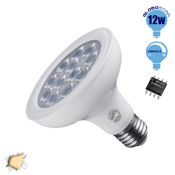 Λαμπτήρας LED E27 PAR30 36 Μοίρες 12 Watt 230v Θερμό Dimmable GloboStar 01777