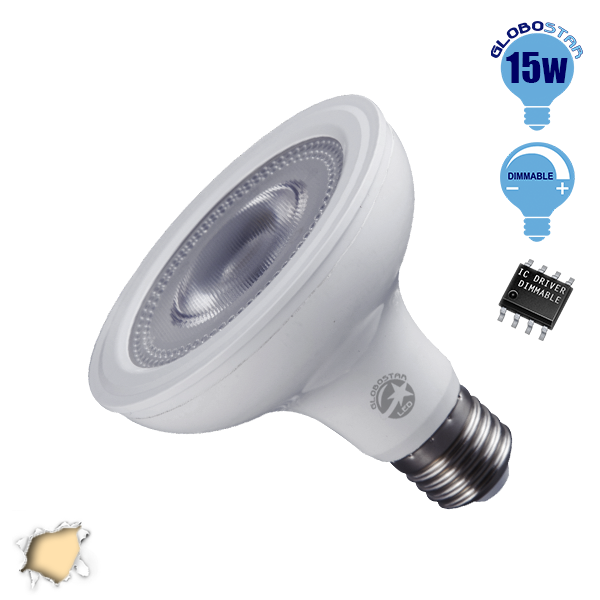 Λαμπτήρας LED E27 PAR30 12 Μοίρες 15 Watt 230v Θερμό Dimmable GloboStar 01783
