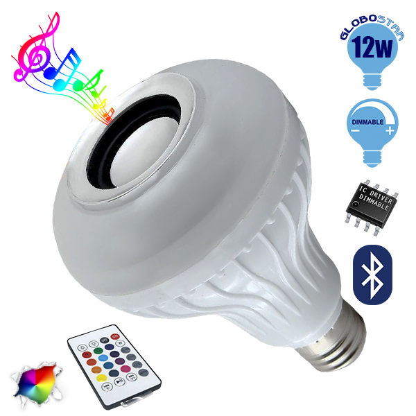 Λάμπα E27 PAR30 12 Watt Bluetooth με Ηχείο και Ασύρματο Χειριστήριο RGBW GloboStar 06630