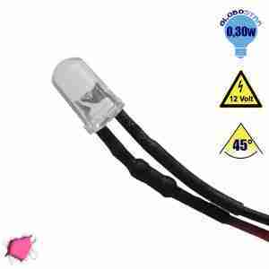 LED 5mm 45 Μοίρες με Καλώδιο 20cm 12 Volt Ροζ GloboStar 33371