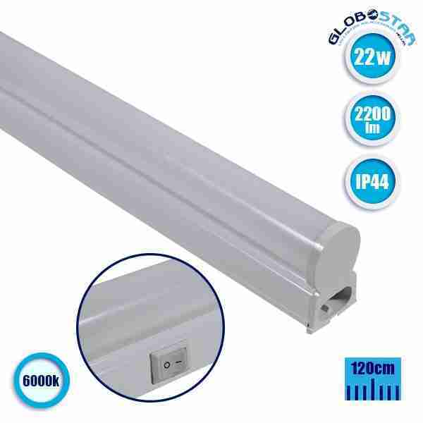 T5 Φωτιστικό LED 22 Watt 230v 120cm Ψυχρό Λευκό 6000k IP44 GloboStar 54006