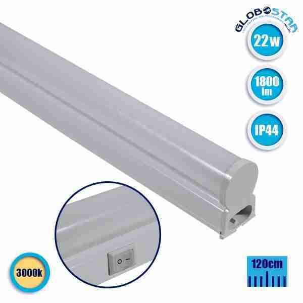 T5 Φωτιστικό LED 22 Watt 230v 120cm Θερμό Λευκό 3000k IP44 GloboStar 54008