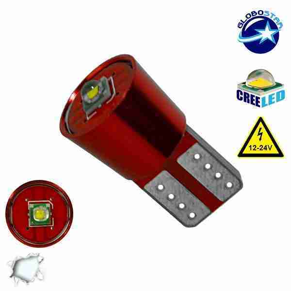 Λαμπτήρας LED T10 Can Bus με 1 CREE LED 12v 6000k GloboStar 04476