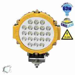 Προβολέας LED Εργασίας YELLOW Round 63 Watt 10-30v Ψυχρό Λευκό GloboStar 05189
