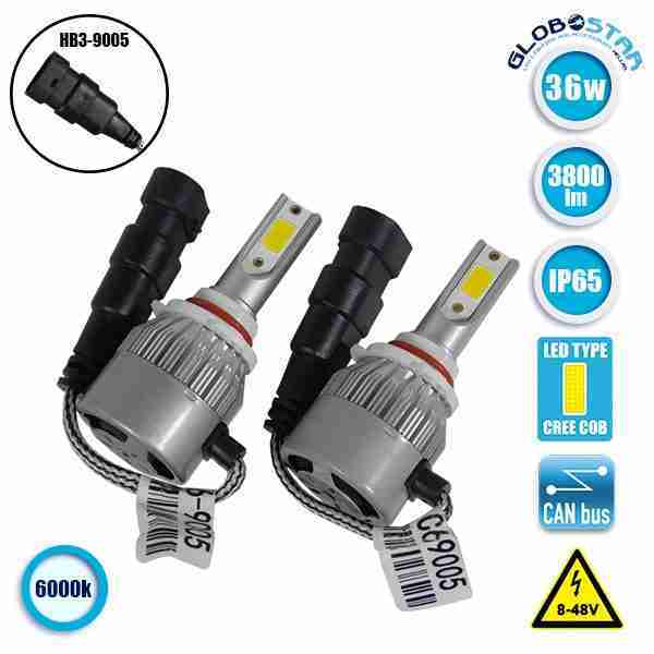 LED HID Kit HB3 9005 36 Watt 8-48 Volt DC 3800 Lumen 6000k C6 Economy Line GloboStar 06666