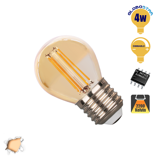 Γλομπάκι LED Edison Filament Retro Μελί E27 4 Watt g45 Θερμό Dimmable GloboStar 44023