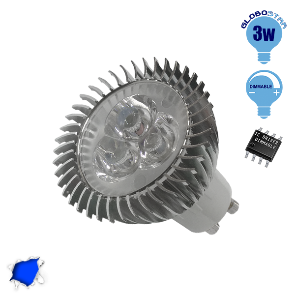 LED Spot GU10 3x1 Watt Μπλε Dimmable GloboStar 88956