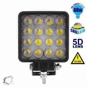 Προβολέας LED 5D Εργασίας Square 48 Watt 10-30v Ψυχρό Λευκό GloboStar 50100