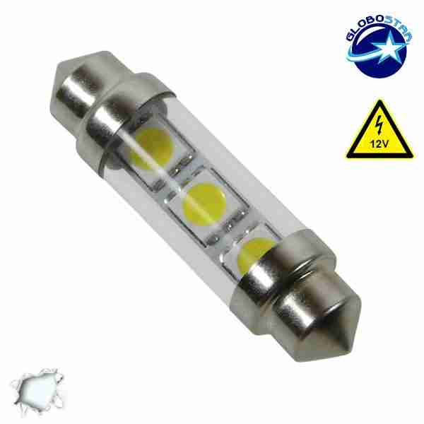 Σωληνωτός LED Γυάλινος 39mm με 3 SMD 5050 Λευκό 6000k GloboStar 26650