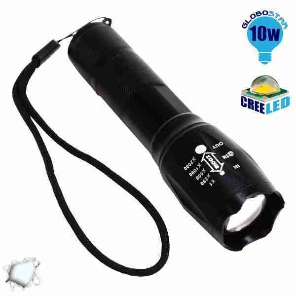 Φορητός Φακός CREE LED T6 5 Mode Zoom 10 Watt GloboStar 06201