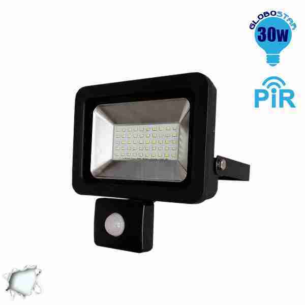 Προβολέας LED Slim Pad 30 Watt 230v Ψυχρό με Αισθητήρα GloboStar 11127