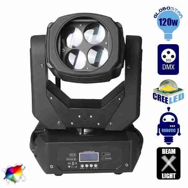Κινούμενη Ρομποτική Κεφαλή CREE LED 120 Watt TORNADO Super Beam με 4 Κινούμενα Κάτοπτρα Prism Lens DMX512 GloboStar 51113