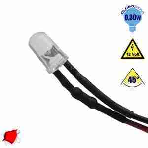 LED 5mm 45 Μοίρες με Καλώδιο 20cm 12 Volt Κόκκινο GloboStar 33373