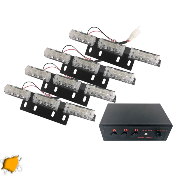 Φώτα Οδικής Βοήθειας LED 4 x 3 12-24 Volt DC Πορτοκαλί Εξωτερικά GloboStar 88981