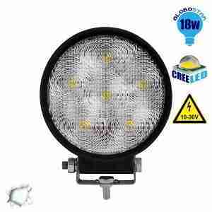 Προβολέας LED Εργασίας Round 18 Watt 10-30v Ψυχρό Λευκό GloboStar 29991